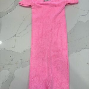 Hunza G Pink Seersucker Off Shoulder Mini Dress